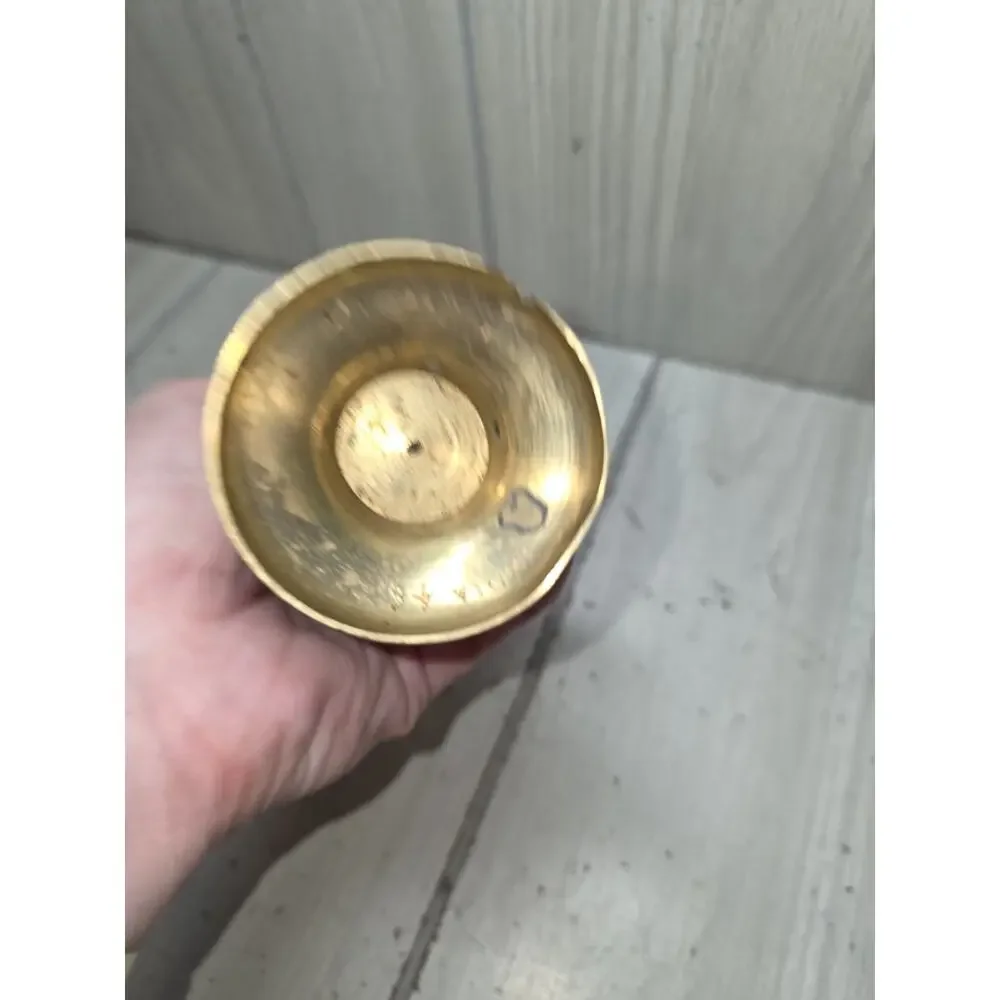 Vtg Antique Brass Vase Etched Handmade Painted Brass Vessel Natural Patina 5